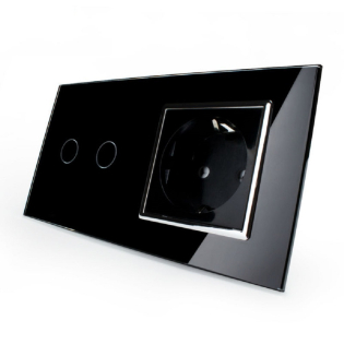 Сенсорный выключатель Livolo 2 канала с розеткой черный хром стекло (VL-C702/C7C1EU-12C) Сенсорный выключатель Livolo 2 канала с розеткой черный хром стекло (VL-C702/C7C1EU-12C)