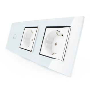 Сенсорный выключатель с двумя розетками Livolo белый хром стекло (VL-C701/C7C2EU-11C) Сенсорный выключатель с двумя розетками Livolo белый хром стекло (VL-C701/C7C2EU-11C)