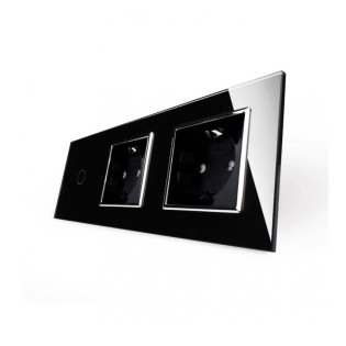 Сенсорный выключатель с двумя розетками Livolo черный хром стекло (VL-C701/C7C2EU-12C) Сенсорный выключатель с двумя розетками Livolo черный хром стекло (VL-C701/C7C2EU-12C)