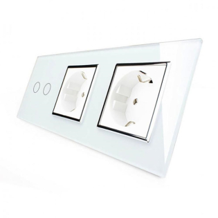 Сенсорный выключатель Livolo 2 канала 2 розетки белый хром стекло (VL-C702/C7C2EU-11C) Сенсорный выключатель Livolo 2 канала 2 розетки белый хром стекло (VL-C702/C7C2EU-11C)