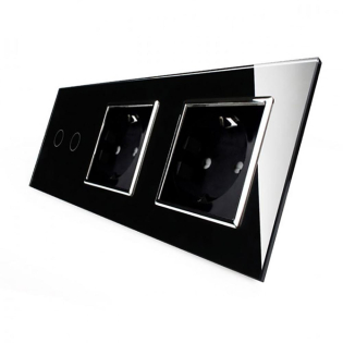 Сенсорный выключатель Livolo 2 канала 2 розетки черный хром стекло (VL-C702/C7C2EU-12C) Сенсорный выключатель Livolo 2 канала 2 розетки черный хром стекло (VL-C702/C7C2EU-12C)