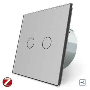 Сенсорный проходной Wi-Fi выключатель Livolo ZigBee 2 канала серый стекло (VL-C702SZ-15)