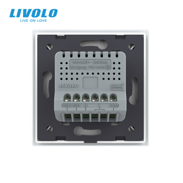 Умный сенсорный Wi-Fi проходной выключатель 2 сенсора белый стекло Livolo (VL-C7FC2SNY-2G-WP)