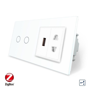 Умный сенсорный проходной выключатель 2 сенсора 1 розетка 1 USB белый стекло Livolo (VL-C702SZ/C7USBC1A-11) Умный сенсорный проходной выключатель 2 сенсора 1 розетка 1 USB белый стекло Livolo (VL-C702SZ/C7USBC1A-11)