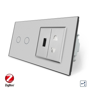 Умный сенсорный проходной выключатель 2 сенсора 1 розетка 1 USB серый стекло Livolo (VL-C702SZ/C7USBC1A-15) Умный сенсорный проходной выключатель 2 сенсора 1 розетка 1 USB серый стекло Livolo (VL-C702SZ/C7USBC1A-15)