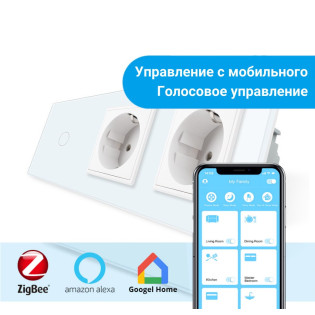 Сенсорный Wi-Fi выключатель Livolo ZigBee с двумя розетками белый стекло (VL-C701Z/C7C2EU-11) Сенсорный Wi-Fi выключатель Livolo ZigBee с двумя розетками белый стекло (VL-C701Z/C7C2EU-11)