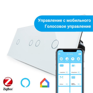 Сенсорный Wi-Fi выключатель Livolo ZigBee 4 канала (1-2-1) белый стекло (VL-C701Z/C702Z/C701Z-11) Сенсорный Wi-Fi выключатель Livolo ZigBee 4 канала (1-2-1) белый стекло (VL-C701Z/C702Z/C701Z-11)