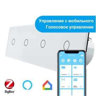 Сенсорный Wi-Fi выключатель Livolo ZigBee 4 канала (1-1-1-1) белый стекло (VL-C704Z-11) Сенсорный Wi-Fi выключатель Livolo ZigBee 4 канала (1-1-1-1) белый стекло (VL-C704Z-11)
