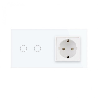 Сенсорный Wi-Fi выключатель Livolo ZigBee 2 канала с розеткой белый стекло (VL-C702Z/C7C1EU-11) Сенсорный Wi-Fi выключатель Livolo ZigBee 2 канала с розеткой белый стекло (VL-C702Z/C7C1EU-11)