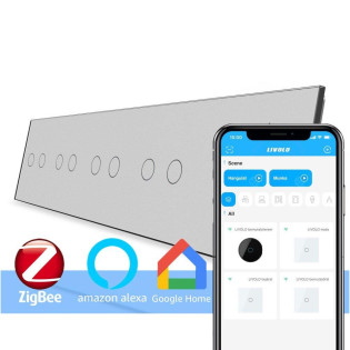 Сенсорный ZigBee выключатель 10 сенсоров (2-2-2-2-2) серый стекло Livolo (VL-C710Z-15) Сенсорный ZigBee выключатель 10 сенсоров (2-2-2-2-2) серый стекло Livolo (VL-C710Z-15)