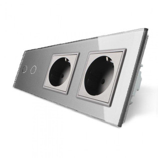 Сенсорный ZigBee выключатель 2 сенсора 2 розетки серый стекло Livolo (VL-C702Z/C7C2EU-15) Сенсорный ZigBee выключатель 2 сенсора 2 розетки серый стекло Livolo (VL-C702Z/C7C2EU-15)