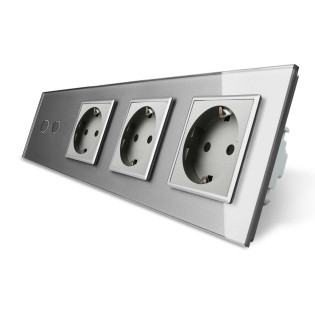 Сенсорный ZigBee выключатель 2 сенсора 3 розетки серый стекло Livolo (VL-C702Z/C7C3EU-15) Сенсорный ZigBee выключатель 2 сенсора 3 розетки серый стекло Livolo (VL-C702Z/C7C3EU-15)