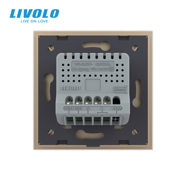 Умный сенсорный Wi-Fi выключатель 2 сенсора золотой стекло Livolo (VL-C7FC2NY-2GAP)