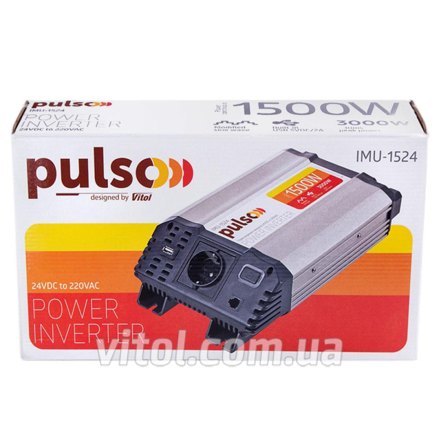 Преобраз. напряжения PULSO/IMU-1524/24V-220V/1500W/USB-5VDC2.0A/мод.синус./клеммы (IMU-1524)